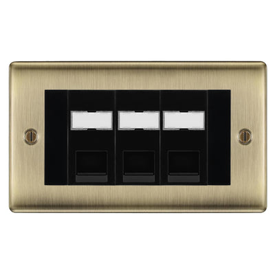 BG Nexus Antique Brass 3 Gang RJ45 Cat5e Data Socket Black Inserts\