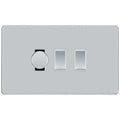 BG Screwless Polished Chrome 3 Gang Light Switch Grid – 1x Trailing-Edge LED Dimmer, 1x Intermediate, 1x 2-Way Switch