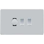 BG Screwless Polished Chrome 3 Gang Light Switch Grid – 1x Trailing-Edge LED Dimmer, 1x Intermediate, 1x 2-Way Switch by British General (BG-SCRL-PC-3G-1x-Dimmer-1x-INT-1x-2Way)