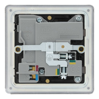 BG FBN21UAC18B Nexus Screwless Flatplate | Black Nickel | 1 Gang 13A 1 Pole 1x USB-A 1x USB-C | Switched Single Socket