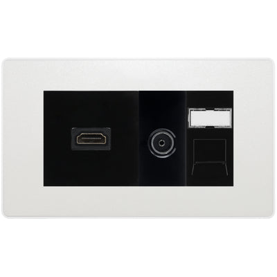 BG Evolve Media Wall Plate — TV Aerial, HDMI & CAT6 | Pearlescent White Screwless by British General