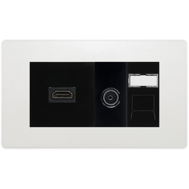 BG Evolve Media Wall Plate — TV Aerial, HDMI & CAT6 | Pearlescent White Screwless