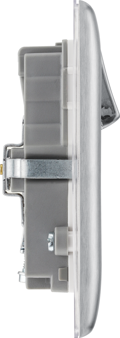 BG NBS22U3W Nexus Metal Brushed Steel 2 Gang 13A 2x USB-A 3.1A Switched Socket - White Insert
