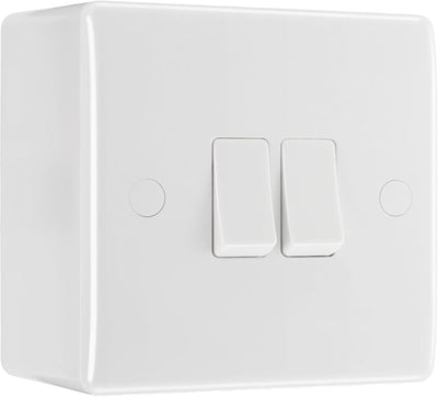 BG Nexus 2 Gang 20A 16AX Double Wall Light Switch & 50mm Pattress Back Box by British General (BG-842+877)