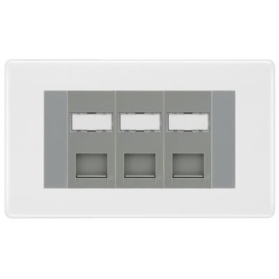 BG White Moulded 3 Gang RJ45 CAT6 Data Socket Grey Inserts