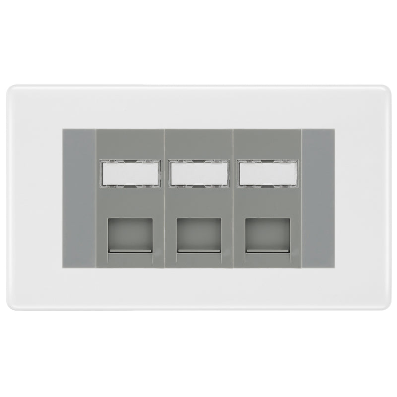 BG White Moulded 3 Gang RJ45 CAT6 Data Socket Grey Inserts