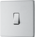FBS12 Front - This Screwless Flat plate brushed steel finish 20A 16AX single light switch from British General will operate one light in a room. 