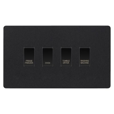 BG Evolve Matt Black Custom Appliance Grid Switch 4 Gang Screwless by British General (BG-EVOLVE-MB-4GANG-APPLIANCE)