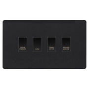 BG Evolve Matt Black Custom Appliance Grid Switch 4 Gang Screwless by British General (BG-EVOLVE-MB-4GANG-APPLIANCE)