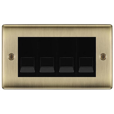 BG Nexus Antique Brass 4 Gang IDC Secondary Telephone Socket - Black Insert by British General (BG-NABBTS4B)