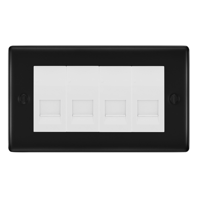 BG Nexus Matt Black 4 Gang Secondary Telephone Socket, Screw Terminal - White Insert