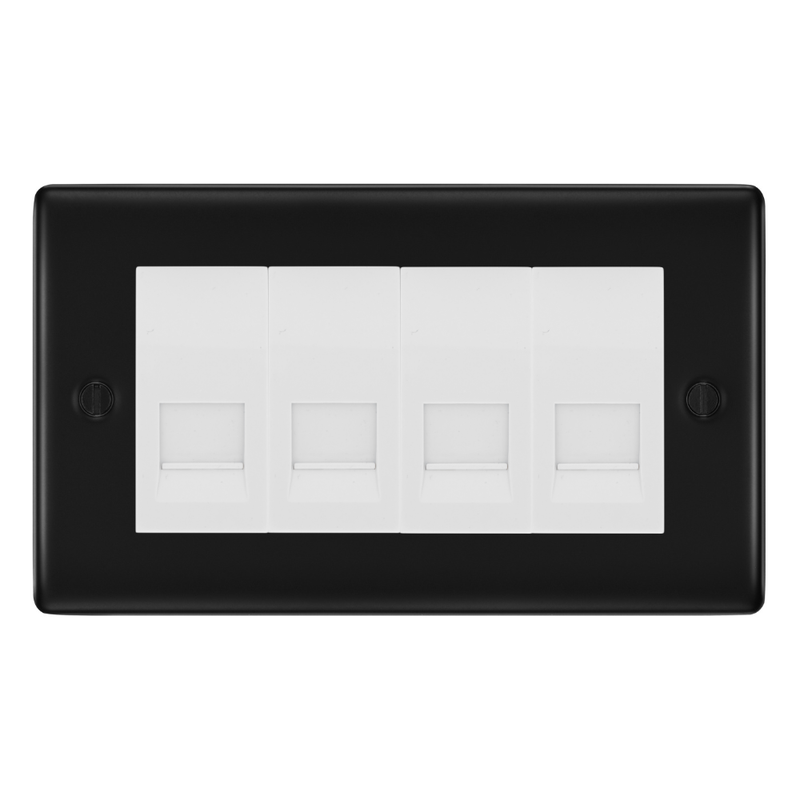 BG Nexus Matt Black 4 Gang Secondary Telephone Socket, Screw Terminal - White Insert
