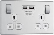 BG Electrical FBS22U3W Nexus Screwless Flat-Plate Double Switched Plug Socket Brushed Steel White Insert 2 USB 3.1A by British General (BG-FBS22U3W-Shopify-SA_1)