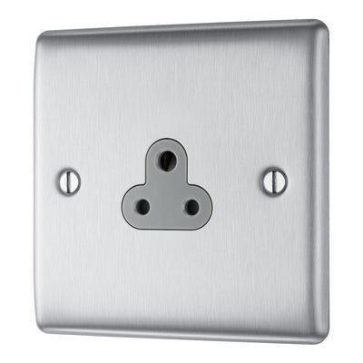 BG Nexus Brushed Steel 2A Unswitched Round Pin Socket with Surface Pattress Back Box