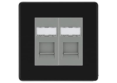 BG Screwless Matt Black 2 Gang RJ45 Data Socket FFBRJ452G Grey Inserts by British General (BG-FFBRJ452G)