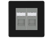 BG Screwless Matt Black 2 Gang RJ45 Data Socket FFBRJ452G Grey Inserts by British General (BG-FFBRJ452G)