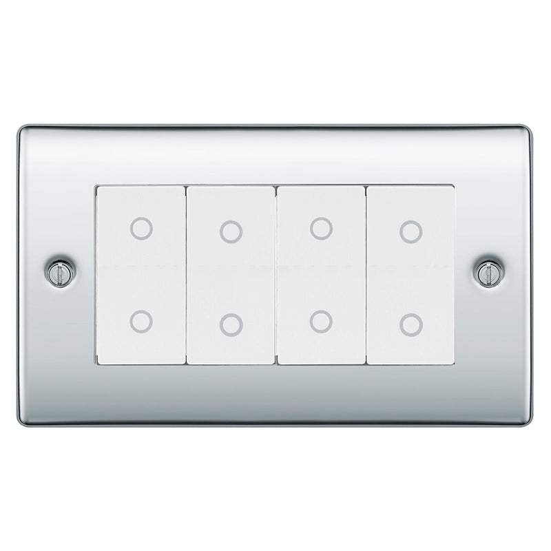 BG Nexus Polished Chrome Quad Master Touch Dimmer Switch White Inserts NPCTDM4W