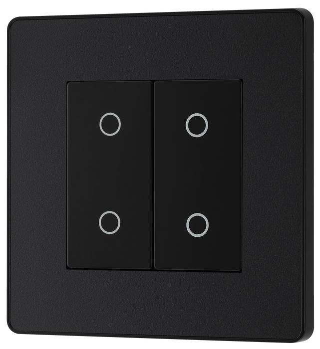 PCDMBTDS2B Front - This Evolve Matt Black double secondary trailing edge touch dimmer allows you to control your light levels and set the mood.