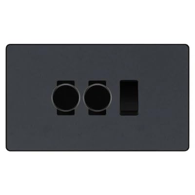 BG Evolve Matt Grey 3 Gang Switch 2x Trailing Edge LED Dimmer 1x Intermediate Custom Grid Switch by British General (BG-Evolve-MG-3G-CUSTOM-2x-Dimmer-1x-INT)