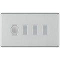 BG Screwless Brushed Steel 4 Gang Switch 1x Trailing Edge LED Dimmer 3x Intermediate Custom Grid Switch