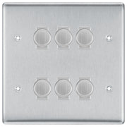 BG Brushed Steel 6 Gang Trailing Edge LED Dimmer Light Switch 2 Way Custom Switch by British General (NEXUS-BS-6G-CUSTOM-6xDIMMER-2Way)