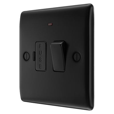 BG Nexus Matt Black 13A Neon Switched Fused Spur Unit NFB52 with 25mm Steel Back Box