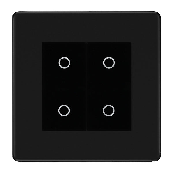 BG Nexus Screwless Matt Black Double Master Touch Dimmer Switch Black Inserts