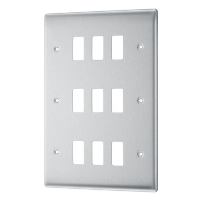 BG RNBS9 Nexus Grid Brushed Steel 9 Module Front Plate