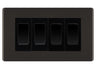 BG Black Nickel Screwless 4 Gang Intermediate Light Switch Custom Grid - Black Insert by British General (BG-SCRL-BN-4G-Combo-4x INT-BL)