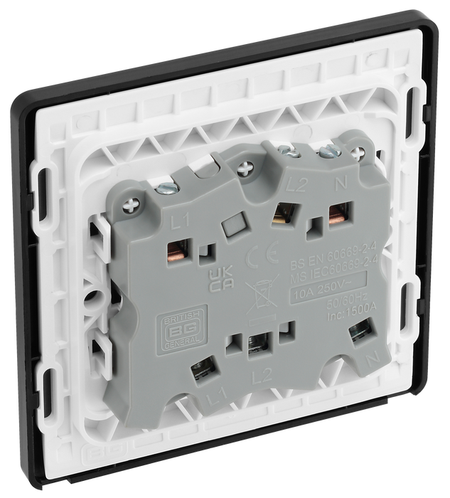 PCDBC15B Back - This Evolve Black Chrome 10A triple pole fan isolator switch from British General provides a safe and simple method of isolating mechanical fan units.