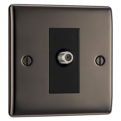 BG Nexus Black Nickel Single Satellite Socket NBN64 with 35mm Steel Back Box