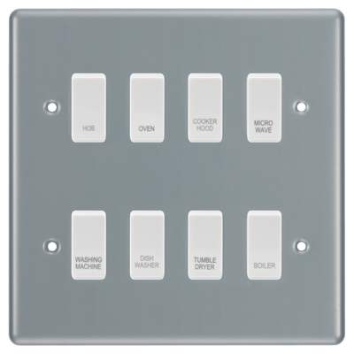 BG Metal Clad 8 Gang Custom Labelled Appliance Grid Switch Panel