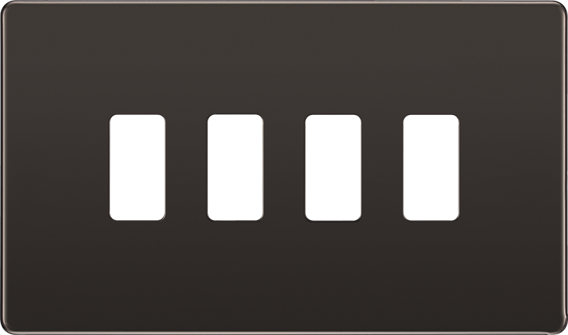 BG RFBN4 Nexus Screwless Grid Black Nickel 4 Module Front Plate