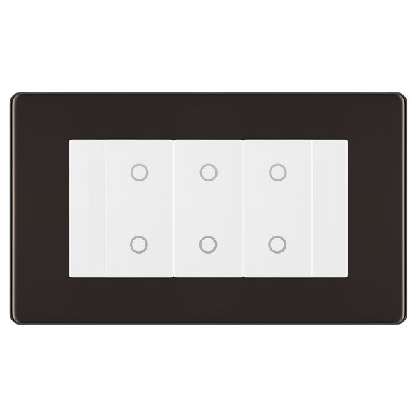 BG Nexus Screwless Black Nickel Triple Master Touch Dimmer Switch White Inserts