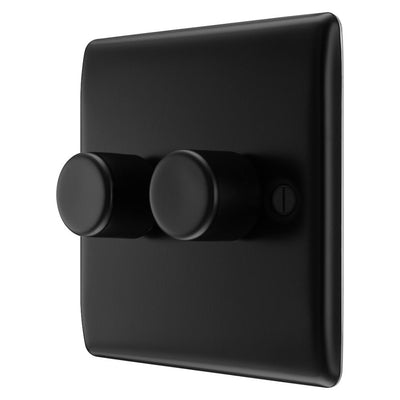 BG Nexus Matt Black 200W 2 Way Double Trailing Edge Dimmer Switch NFB82 with 25mm Steel Back Box
