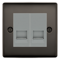 BG Nexus Black Nickel Double Secondary Telephone Socket, Screw Terminal - Grey Insert