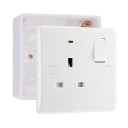 BG Nexus 13A 1 Pole Neon Switched Socket White & 32mm Pattress Back Box by British General (BG-825+891)