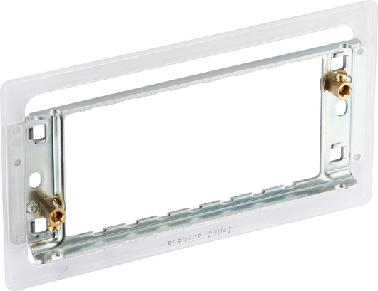 RFR34FP Back - The Grid modular range from British General allows you to build your own module configuration with a variety of combinations and finishes. This universal frame is suitable for installation of Grid screwless flatplates that fit 3 or 4 Grid modules. This frame has a fixed integrated plastic gasket to protect metal edges …