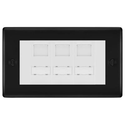 BG Nexus Matt Black 3 Gang RJ45 CAT6 Data Socket White Inserts by British General (BG-NFBRJ453C5EW)