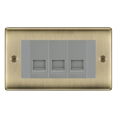 BG Nexus Antique Brass 3 Gang RJ11 Telephone Socket Euro Module - Grey Insert by British General (BG-NABRJ113G)