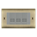 BG Nexus Antique Brass 3 Gang RJ11 Telephone Socket Euro Module - Grey Insert