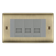 BG Nexus Antique Brass 3 Gang RJ11 Telephone Socket Euro Module - Grey Insert by British General (BG-NABRJ113G)