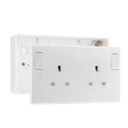 BG Nexus 13A DP Double Socket + Outboard Rockers White & 32mm Pattress Back Box by British General (BG-822DPOB+892)