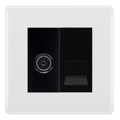 BG Nexus White Moulded TV Aerial & BT Telephone Outlet Plate — Screened + IDC - Black