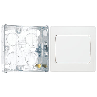 BG Evolve Pearlescent White 20 Amp 16AX Single Wide Rocker Light Switch PCDCL12WW with 25mm Steel Back Box