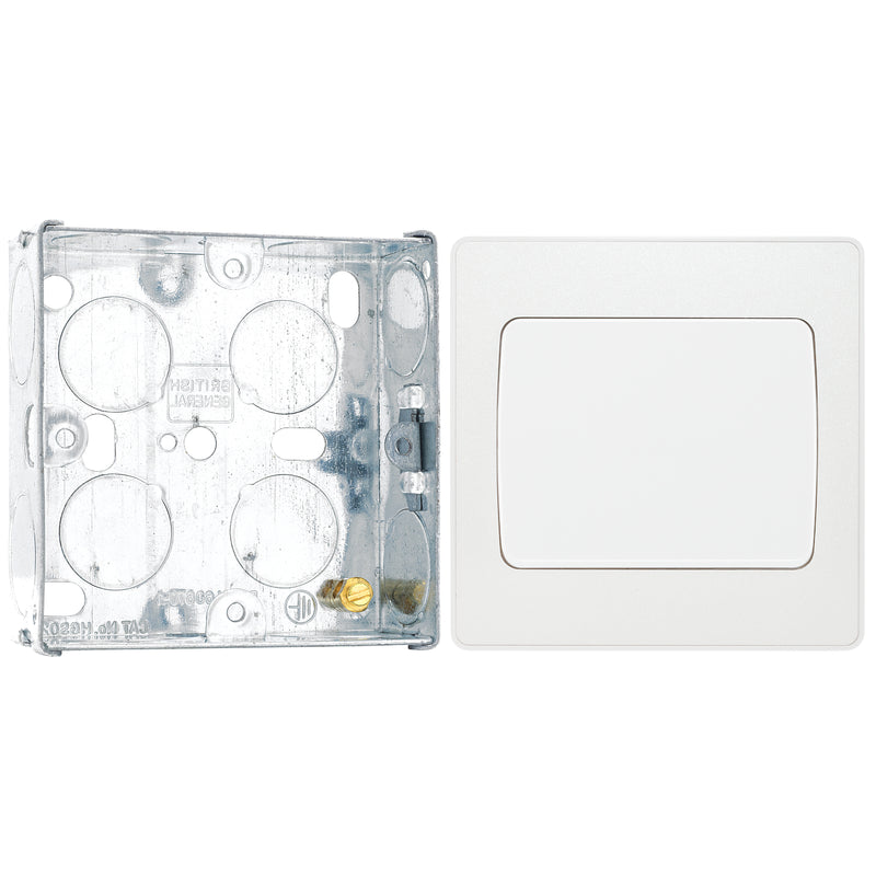 BG Evolve Pearlescent White 20 Amp 16AX Single Wide Rocker Light Switch PCDCL12WW with 25mm Steel Back Box