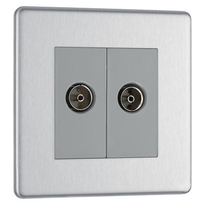 BG Screwless Brushed Steel Double Isolated Co-Axial Socket FBS63 with 25mm Steel Back Box