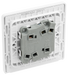PCDBS42W Back - This Evolve Brushed Steel 20A 16AX double light switch from British General can operate 2 different lights, whilst the 2 way switching allows a second switch to be added to the circuit to operate the same light from another location (e.g. at the top and bottom of the stairs).