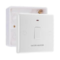 BG Nexus 1 Gang 20A 2 Pole Flex Outlet Neon 'Water Heater' Switch & 32mm Pattress Back Box