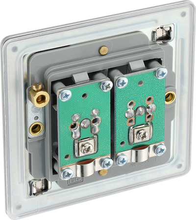 BG FBS65 Flatplate Screwless Satellite and Co-axial Socket, 2 Gang, Brushed Steel - Grey Insert